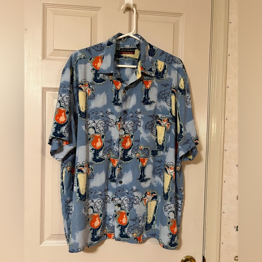 John Henry Viva Tropical Retro 1990’s Casual Hawaiian Print Men’s Shirt Size XL
